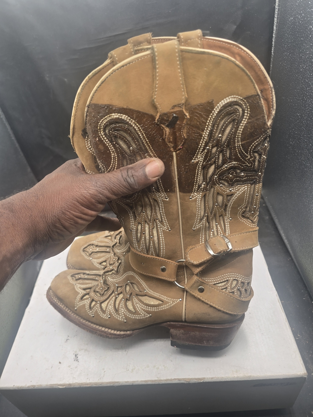 Agave Tan Brown Embroidered Western Harness Boots